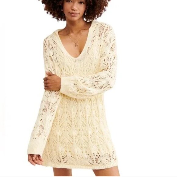 Free People | Elton Oversized Crochet Knit Long Sleeve Mini Dress | Size Small - Picture 1 of 15